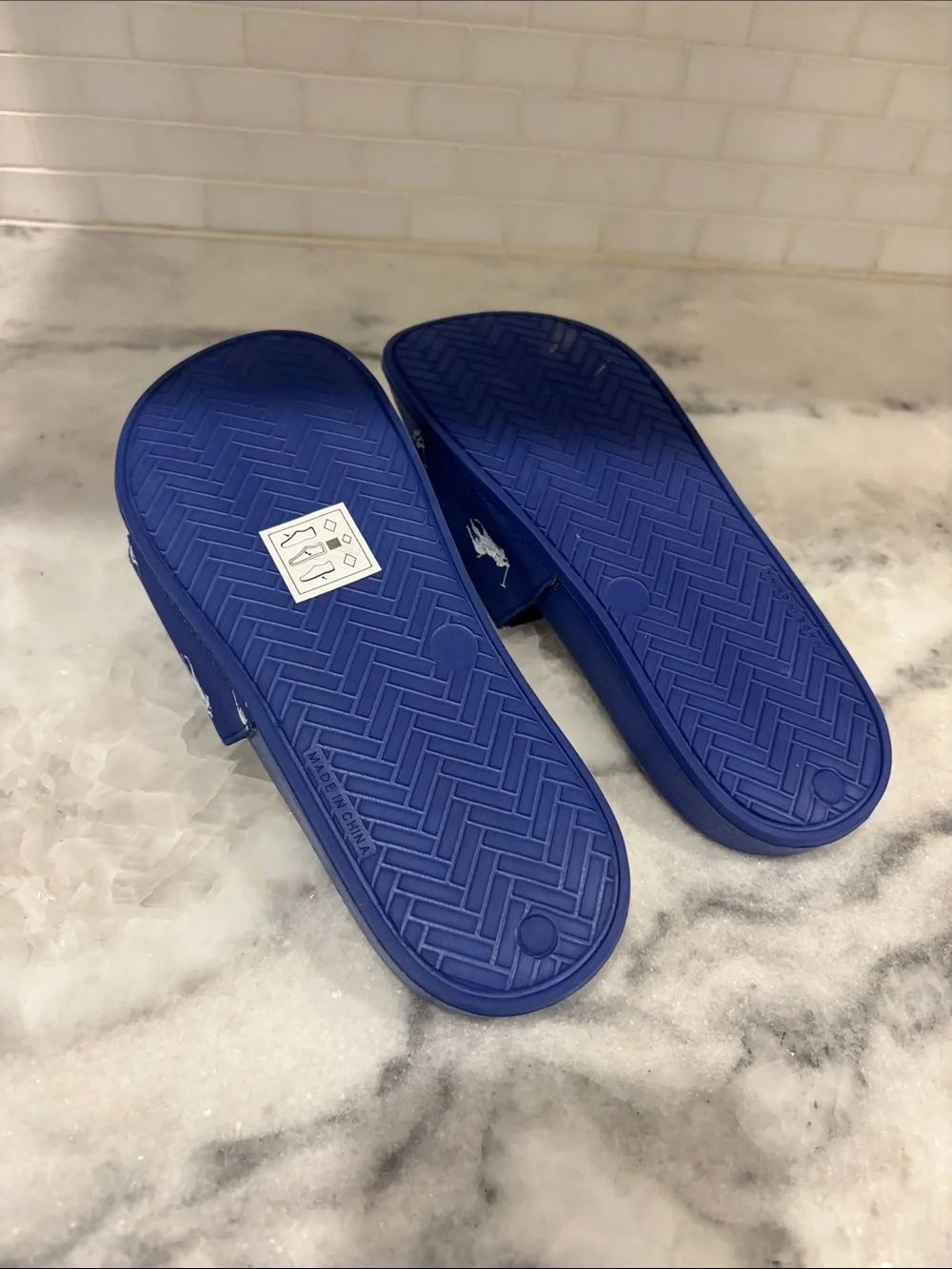 Polo by Ralph Lauren Blue Kids Slide Sandals with White Polo Logos